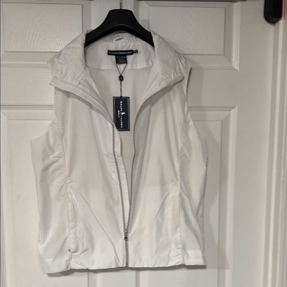 RALPH LAUREN White Shell Vest with High Collar.